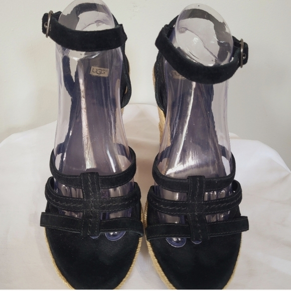 UGG Lauri Suede Espadrille Platform Wedge Sandals Strappy Size 10 - Picture 12 of 13